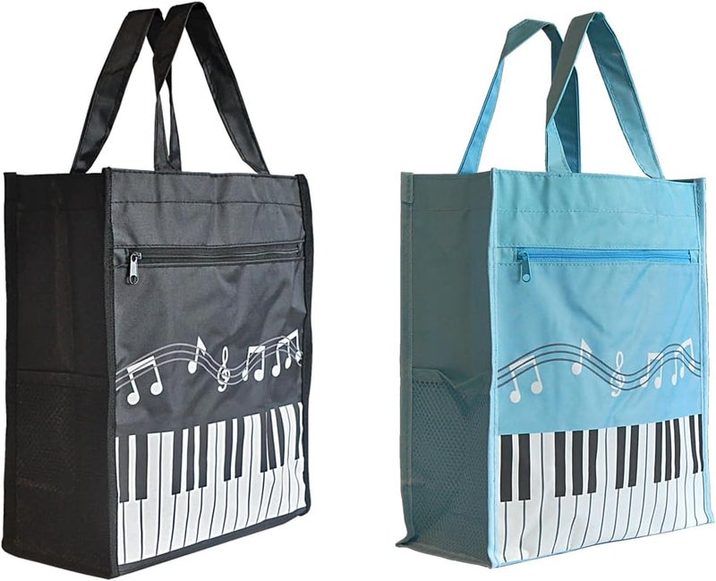 Farcaya Piano Keys Handbag Music Tote Bag Nylon Waterproof Storing Books for Teacher Gifts (Black+Light Blue) - Image 1